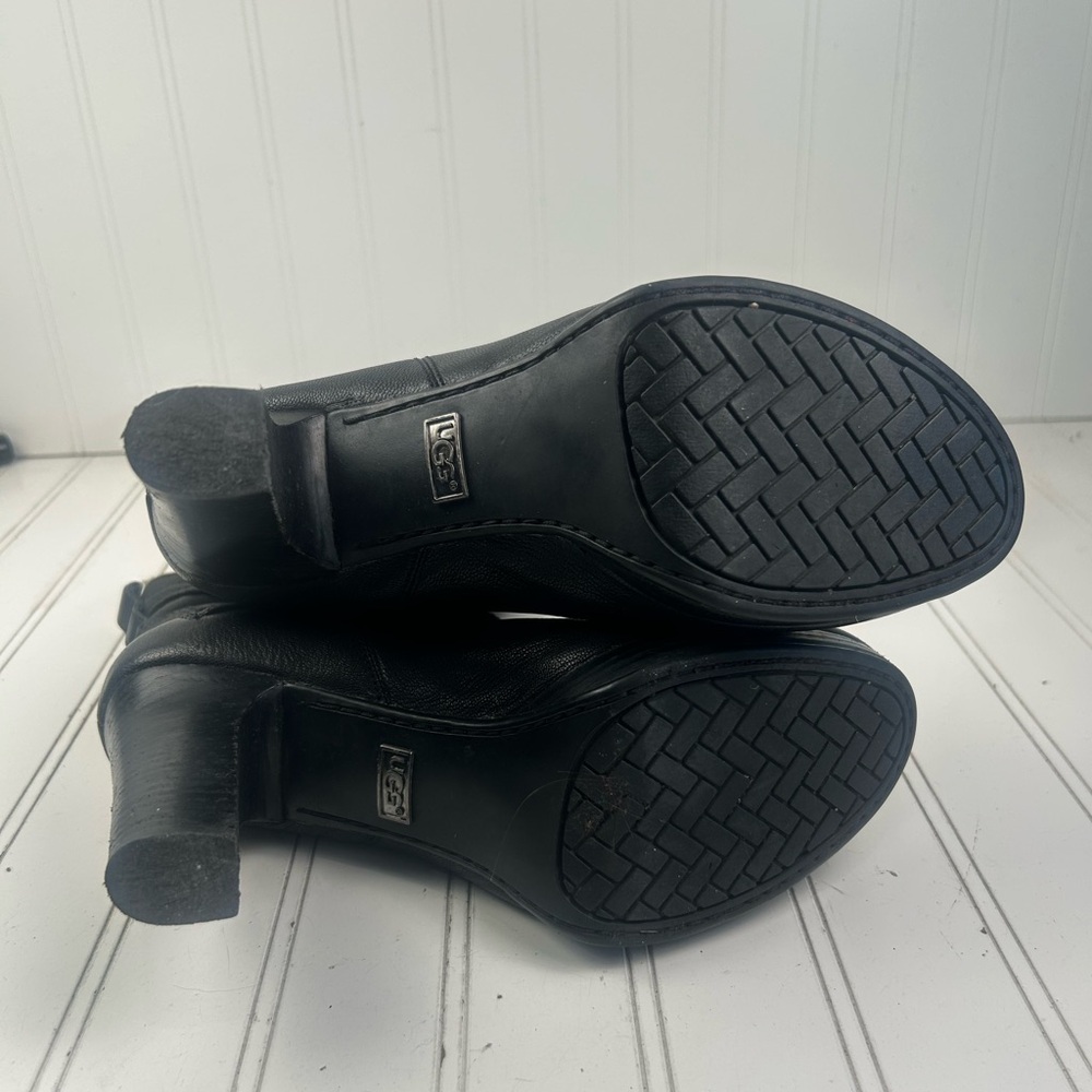 UGG Black Olivia Leather Sheepskin High-Heel Platform Boots  Women’s Size 8 - Picture 7 of 12